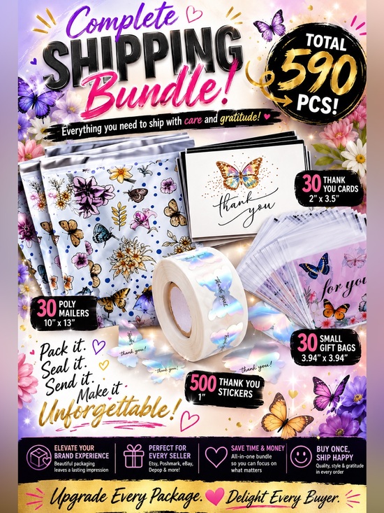 Other - 590pcs Shipping Bundle 30 Poly Mailers, 30 Gift Bags, 30 Cards & 500 Stickers